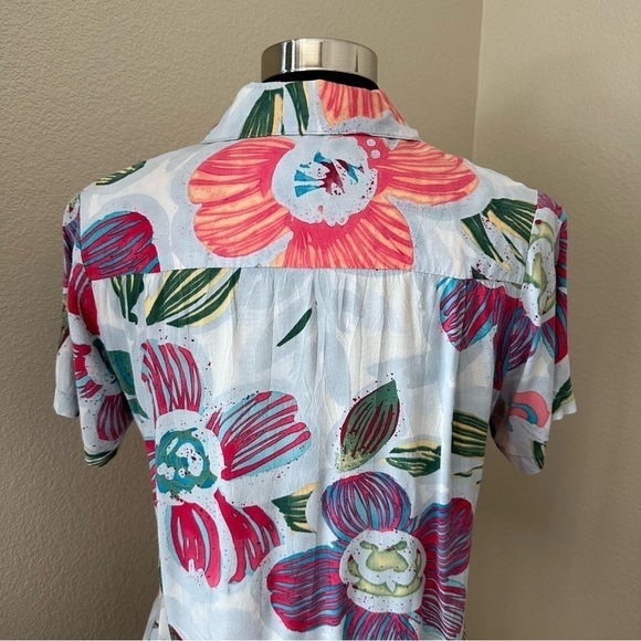 JAMS WORLD Vintage Floral CLAW FLOWER GRAY Tropical Button Up Short Sleeve Shirt - Picture 8 of 12